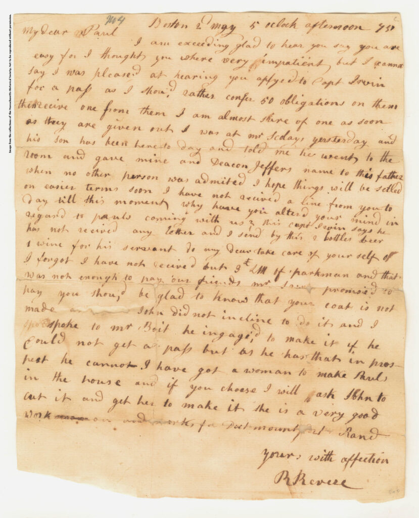 Letter from Rachel Revere to Paul Revere