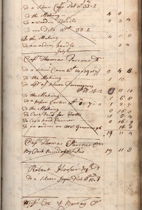 Page from Paul Revere’s Silver Shop Wastebook, 1769