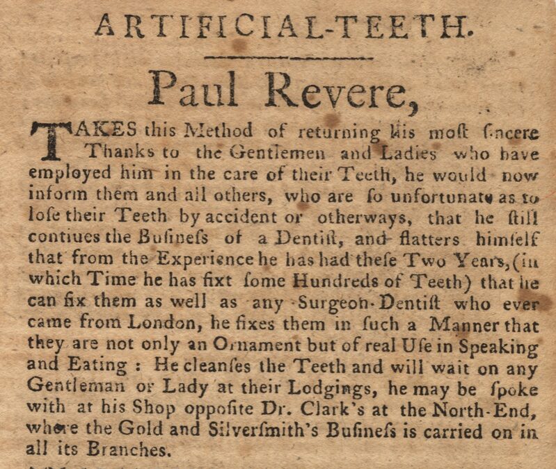 Boston Gazette Dentistry Advertisement, 1768-1770