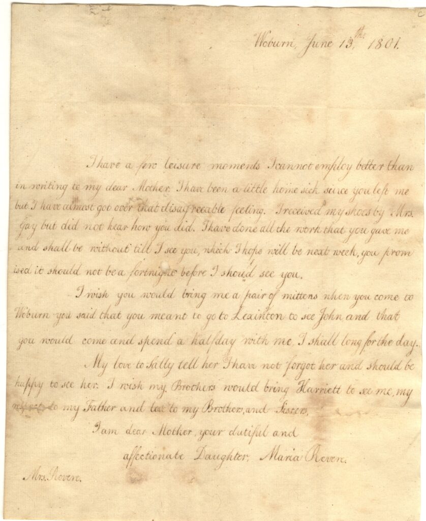 Letter from Maria Revere