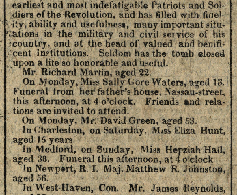 Paul Revere’s Obituary, 1818