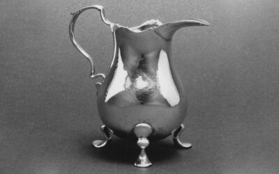 Silver creamer and sugar tongs made by Paul Revere, 1755-1780