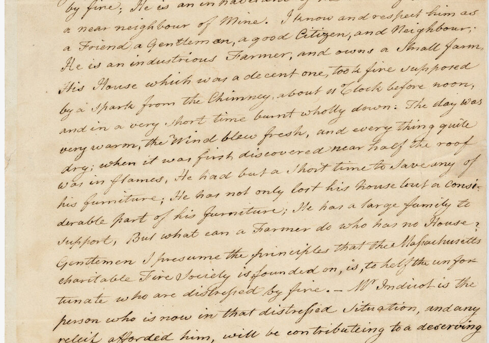 Letter from Paul Revere to Massachusetts Charitable Fire Society, 1806